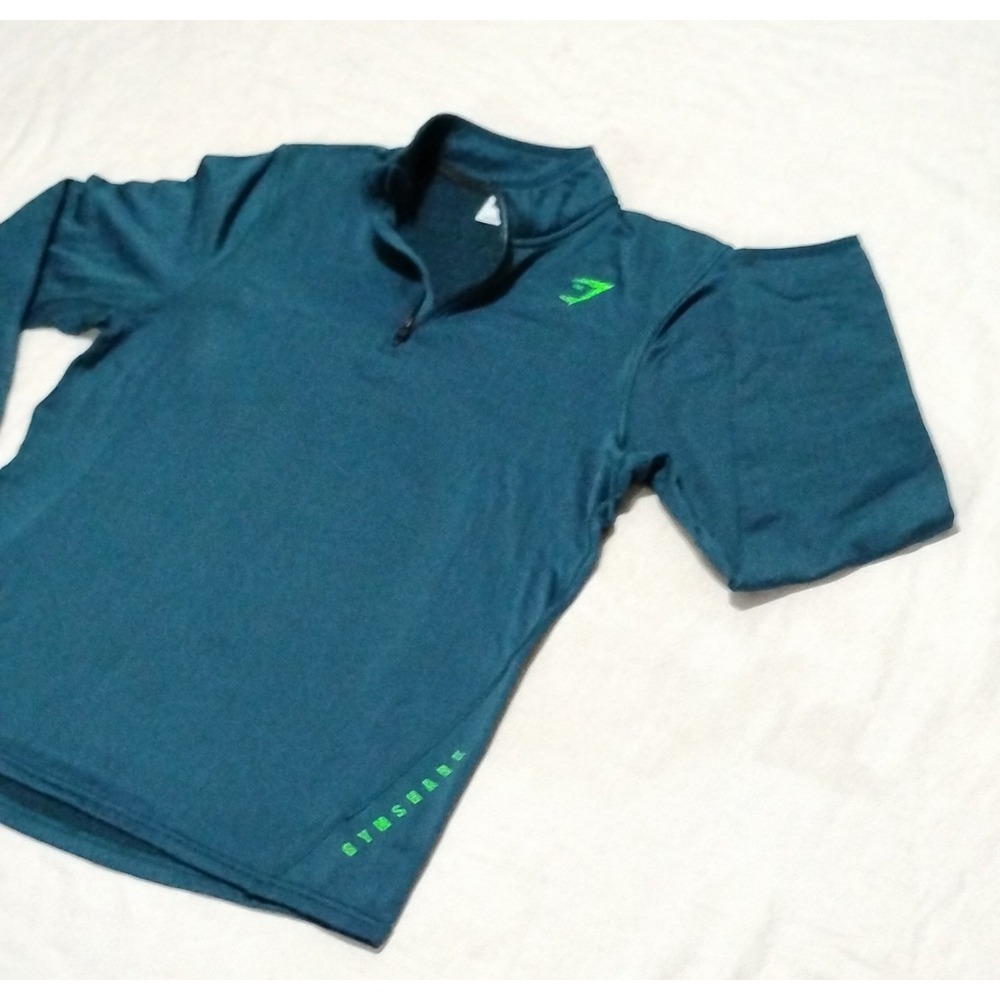 Gymshark Men's  Training 1/4 Zip Pullover XL Teal Neon Green Logo Athletic Top